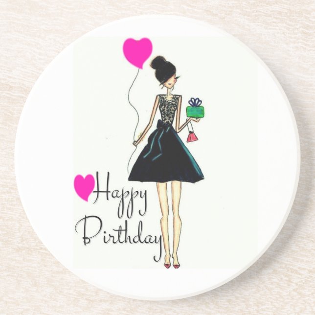 DESSOUS DE VERRE EN GRÈS ***JOLIE ANNIVERSAIRE AMOUREUSE DAME*** (Devant)