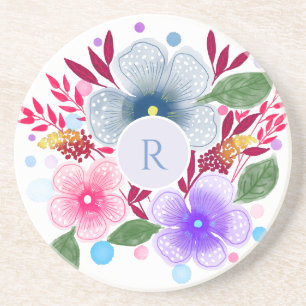 Dessous De Verre En Grès Jolie aquarelle Bouquet floral Monogramme