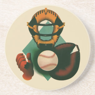 Dessous De Verre En Grès Joueur de baseball vintage, Catcher avec Mitt