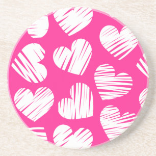 Dessous De Verre En Grès Jour des Valentines du coeur rose et blanc moderne