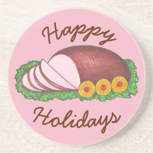 Dessous De Verre En Grès Joyeuses vacances Pink Noël Pâques Glazed jambon