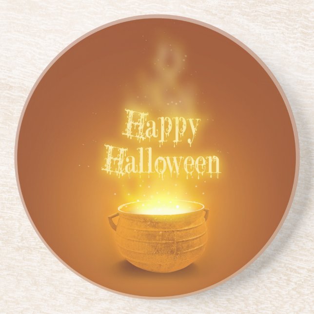 Dessous De Verre En Grès Joyeux Caldron de la sorcière d'Halloween (Devant)