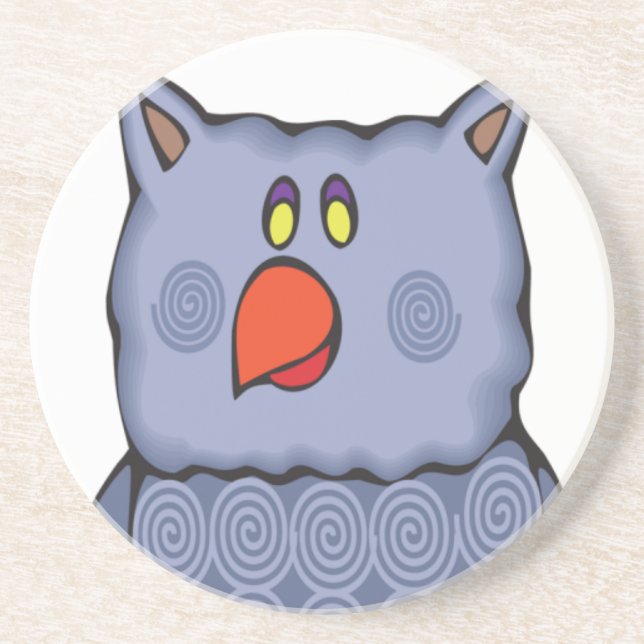 Dessous De Verre En Grès Joyeux hibou Tourbillonnant sur blanc (Devant)