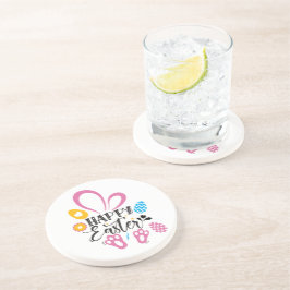 Dessous De Verre En Grès Joyeux lapin mignon de Pâques avec oeufs de Pâques