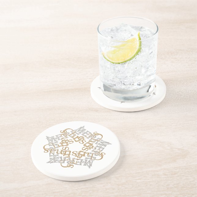 Dessous De Verre En Grès Joyeux Noël Calligraphie Star Art Gold, Argent (Côté)