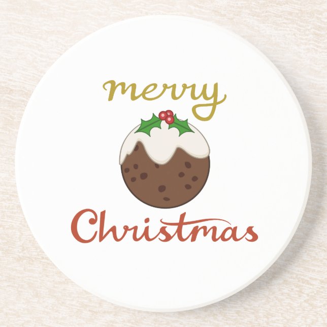 Dessous De Verre En Grès Joyeux Noël+Pudding Design (Devant)