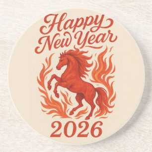 Dessous De Verre En Grès Joyeux Nouvel An 2026 Cheval Fiery