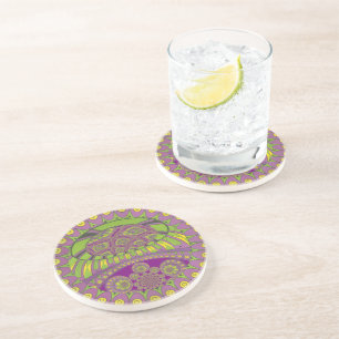 Dessous De Verre En Grès Kaleidoscope africain violet et jaune traditionnel