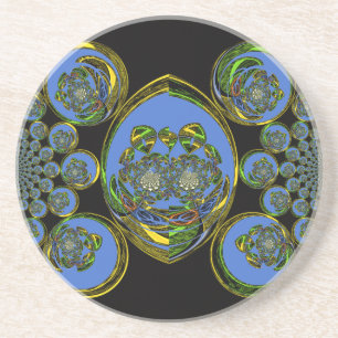 Dessous De Verre En Grès Kaleidoscope bleu et jaune Imprimer