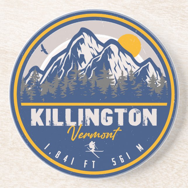 Dessous De Verre En Grès Killington Vermont Retro Sunset Ski Souvenirs (Devant)