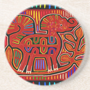 Dessous De Verre En Grès Kuna Indian Baby Elephant - Mola Folk Art
