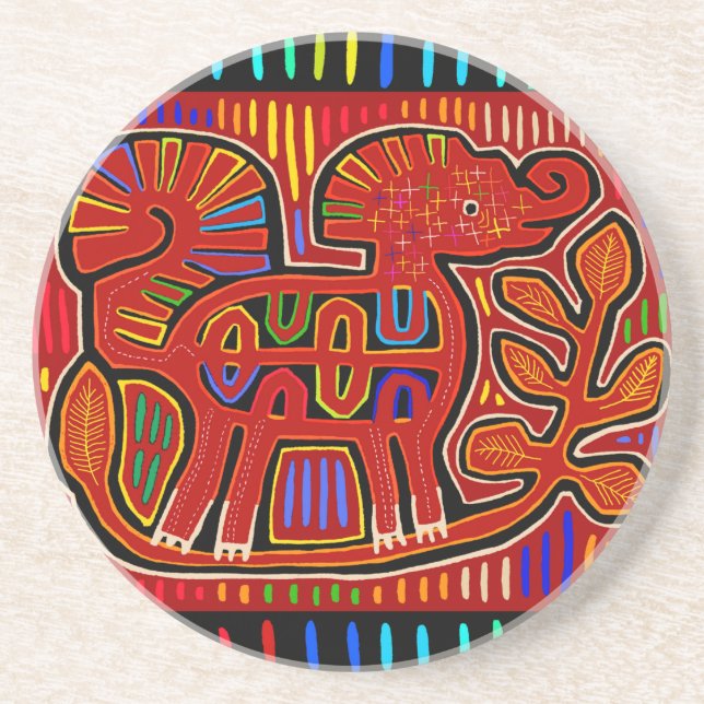 Dessous De Verre En Grès Kuna Indian Baby Elephant - Mola Folk Art (Devant)
