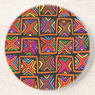 Dessous De Verre En Grès Kuna Indian Mola Tribal Checks - Rouge