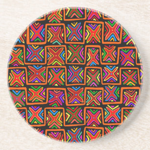 Dessous De Verre En Grès Kuna Indian Mola Tribal Checks - Rouge