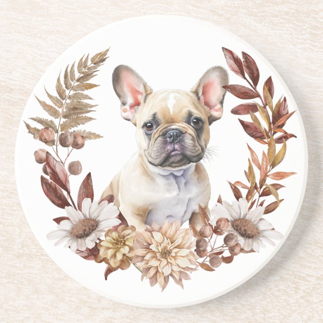 Dessous De Verre En Grès La couronne d'automne du chien taureau français (Devant)