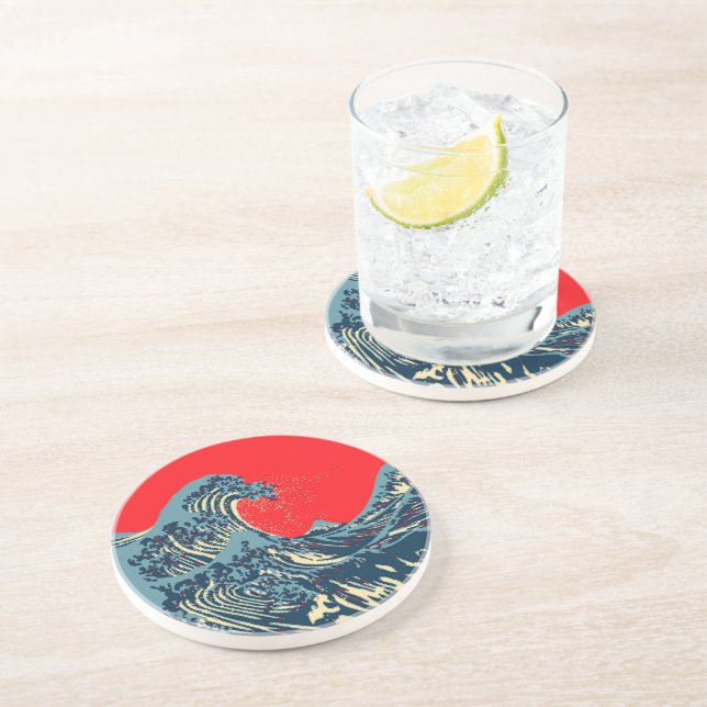 Dessous De Verre En Grès La Grande Vague de Hokusai en Couleurs Vives (Côté)