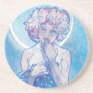 Dessous De Verre En Grès "La Lune" de Mucha, Dessous de verre de grès bleu