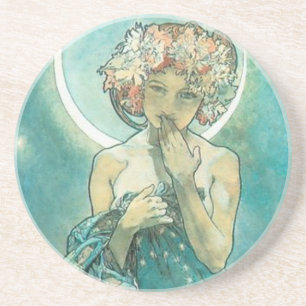 Dessous De Verre En Grès "La Lune" de Mucha, Dessous de verre de grès vert