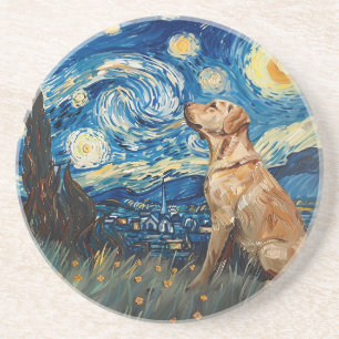 Dessous De Verre En Grès Labrador Retriever Yellow Lab Chien Starry Night