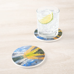Dessous De Verre En Grès Lac medicine du stimulant deux au lever de soleil