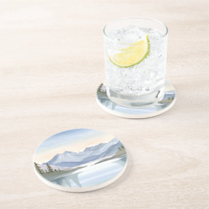Dessous De Verre En Grès Lac Tahoe   Paysage de montagne à l'aquarelle