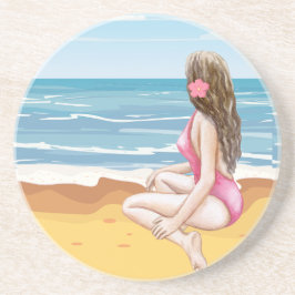 Dessous De Verre En Grès ladie sur la plage