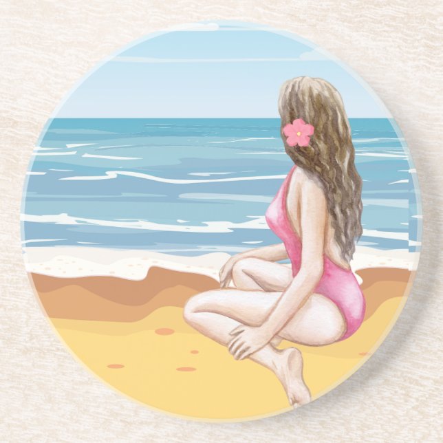 Dessous De Verre En Grès ladie sur la plage (Devant)