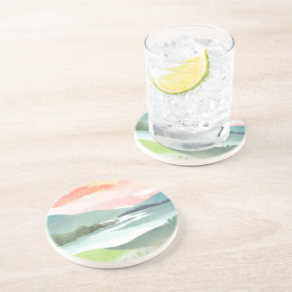Dessous De Verre En Grès Lake Morning Sunrise | Watercolor Nature