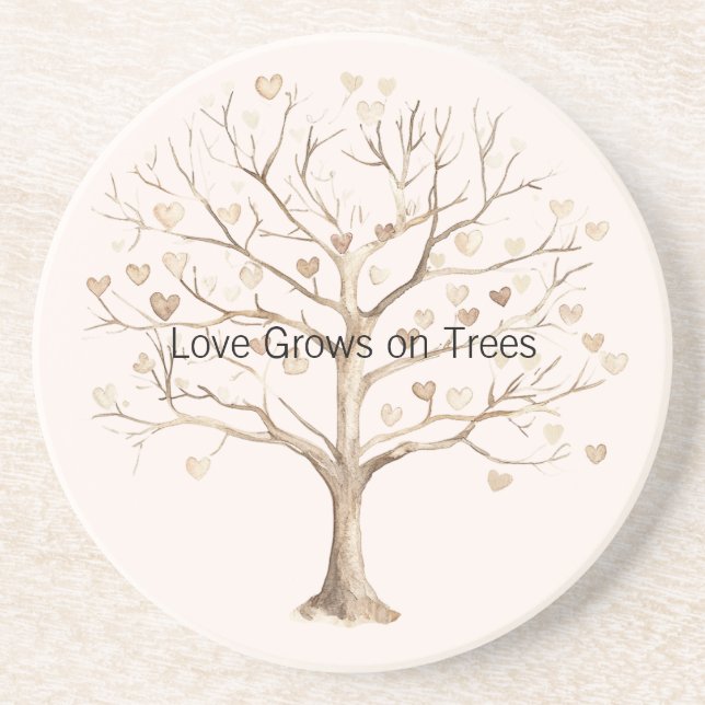 Dessous De Verre En Grès L'amour grandit sur les cœurs d'arbres (Devant)