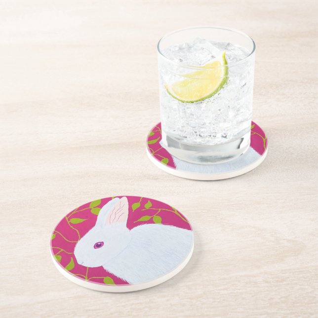 Dessous De Verre En Grès lapin blanc  (Côté)