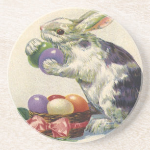 Dessous De Verre En Grès Lapin de Pâques et Oeufs de Pâques vintages de l'É