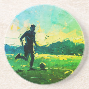 Dessous De Verre En Grès "L'art du football" (Style 4) Peinture à l'huile 