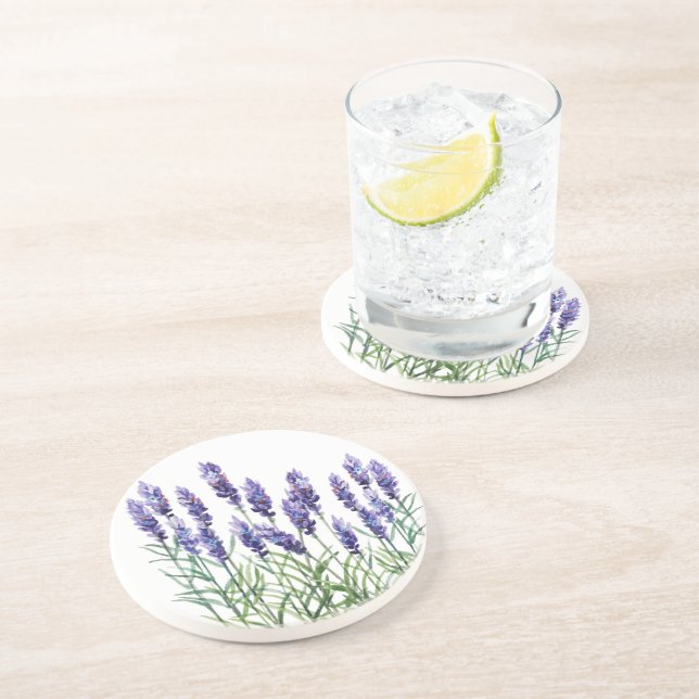 Dessous De Verre En Grès Lavande peinte avec aquarelles (Côté)