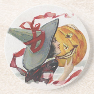 Dessous De Verre En Grès Le baiser de la sorcière : Jack-o'-lantern à Hallo