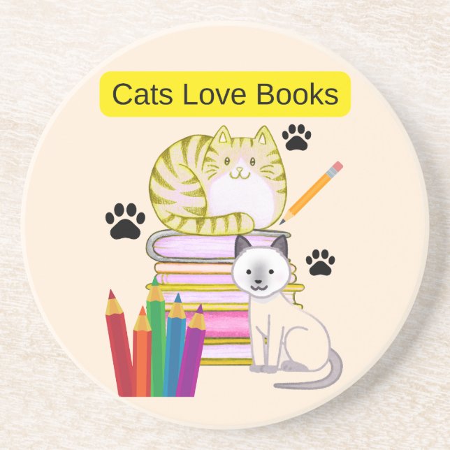 Dessous De Verre En Grès Le chat aime les livres (Devant)