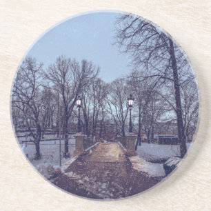 Dessous De Verre En Grès Le parc de la ville enneigé en hiver le soir