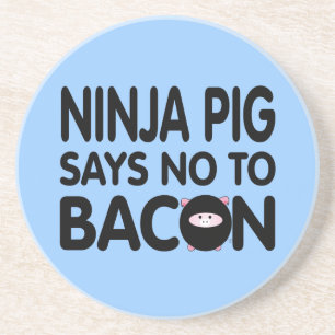 Dessous De Verre En Grès Le porc drôle de Ninja indique non au lard