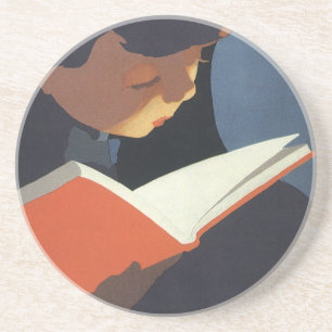 Dessous De Verre En Grès Lecture vintage d'un livre à partir de la biblioth