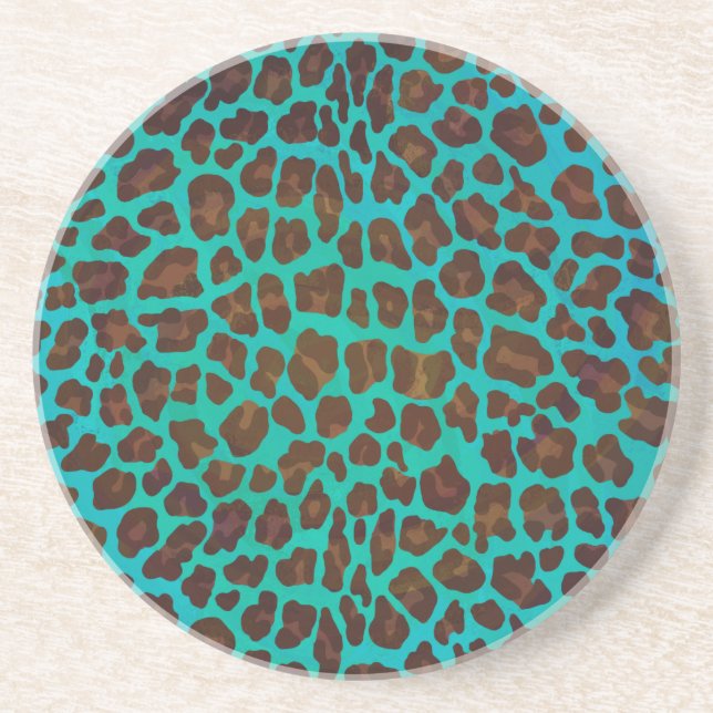 Dessous De Verre En Grès Léopard Brown et Turquoise (Devant)