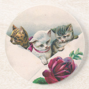 Dessous De Verre En Grès Les chatons mignons vintages sous enveloppe avec