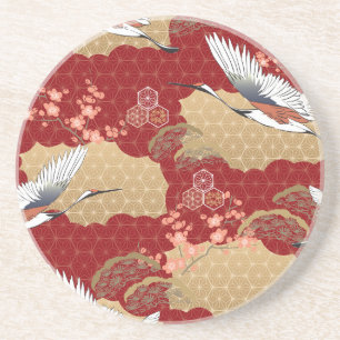 Dessous De Verre En Grès Les fleurs japonaises de kimono