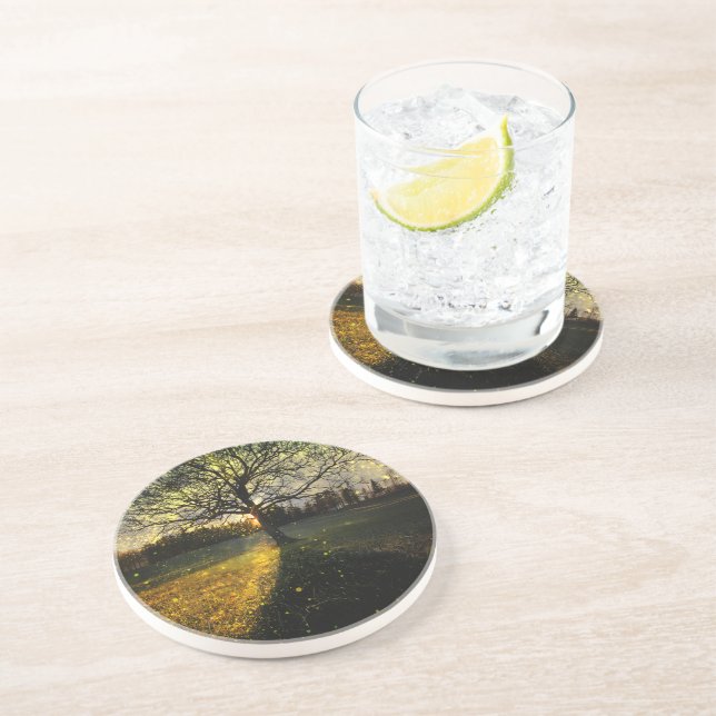 Dessous De Verre En Grès Les lucioles magiques paysage onirique (Côté)
