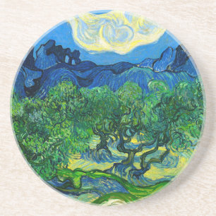 Dessous De Verre En Grès Les oliviers de Van Gogh dans un paysage montagneu