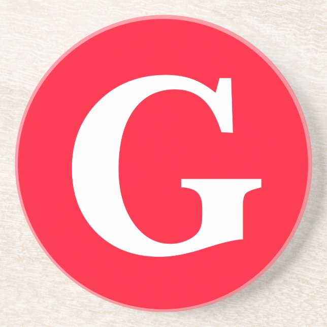 Dessous De Verre En Grès Lettre initiale Monogramme Rouge Blanc Plaine Simp (Devant)