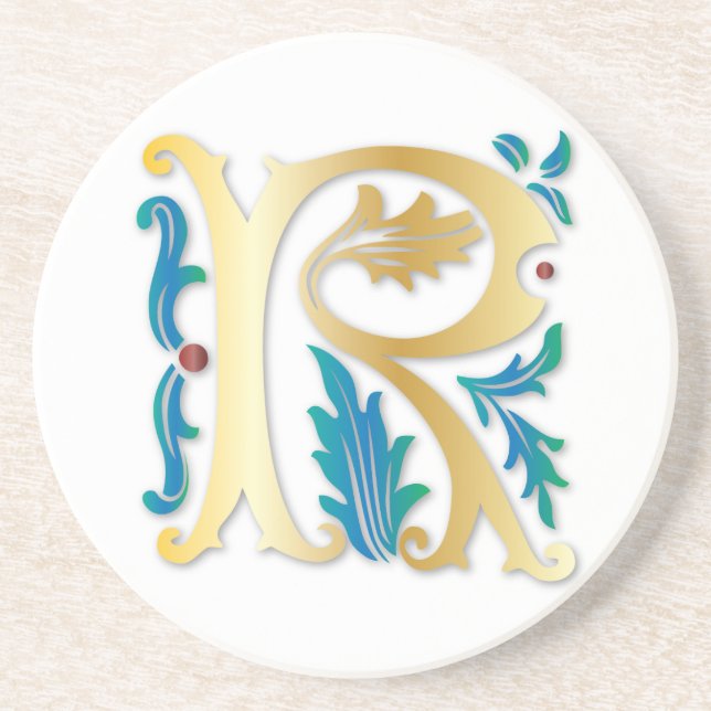 Dessous De Verre En Grès Lettre R Monogramme Fleur de lis (Devant)