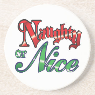 Dessous De Verre En Grès Lettres rouges rétro Noël, Naughty ou Nice