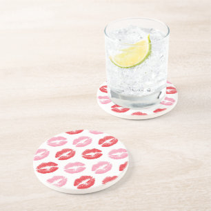 Dessous De Verre En Grès Lèvres rouges et roses, Motif des lèvres, bâton à 