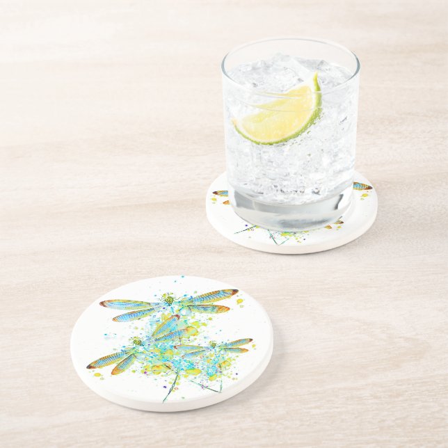 Dessous De Verre En Grès Libellule sarcelle éclaboussure  (Côté)