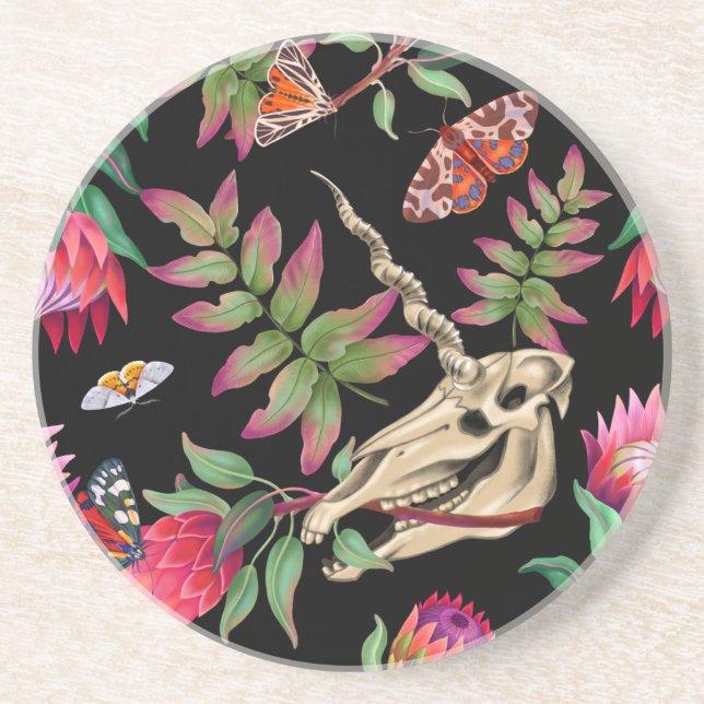 Dessous De Verre En Grès Licorne de la Forêt Magique Modèle Sombre. (Devant)