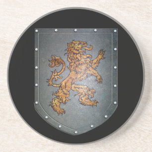 Dessous De Verre En Grès Lion médiéval de bouclier en métal